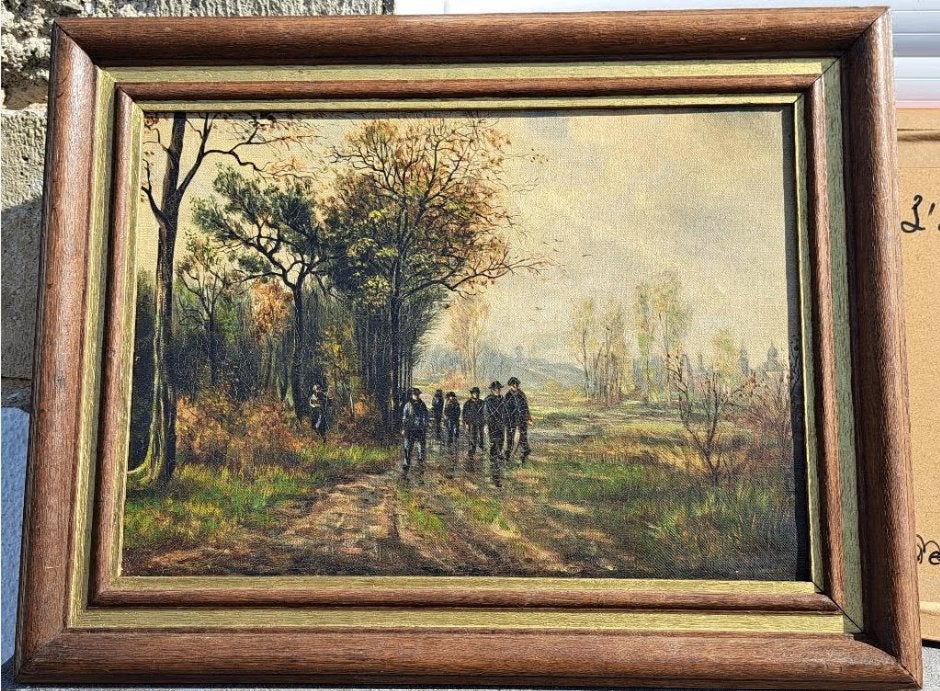 huile sur toile retour des mineur de geroges vandenbossche, Antiquités & Art, Art | Peinture | Classique, Enlèvement ou Envoi