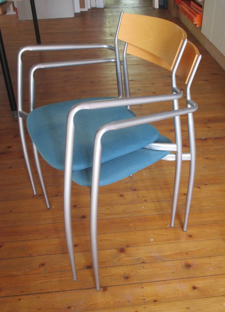 4 of 6 stoelen - metaal/hout, Maison & Meubles, Chaises, Comme neuf, Enlèvement, Bois, Bleu