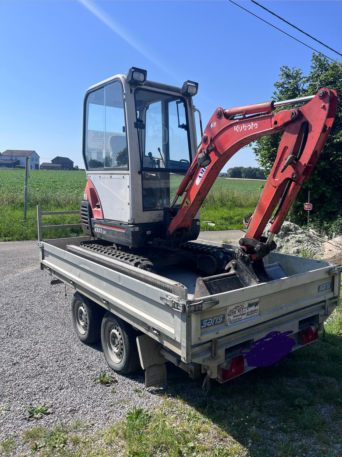 Mini pelle kubota KX 41-3v + remorque SARIS C3500 tri benne, Enlèvement ou Envoi, Excavatrice