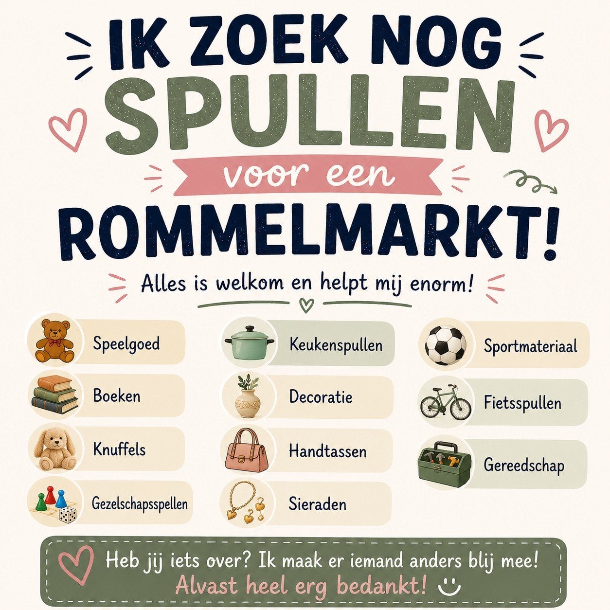 Ik zoek gratis rommelmarkt spullen