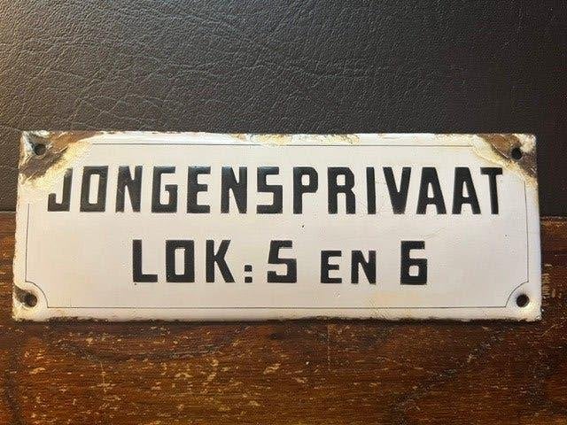 Antiek emaille bordje "Jongensprivaat", Antiek en Kunst, Ophalen