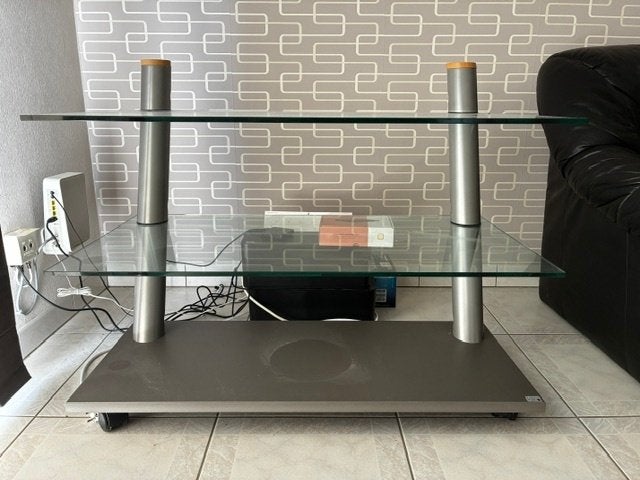 Modern glazen tv-meubel merk Lourens Fisher, Ophalen, 50 tot 100 cm, Minder dan 100 cm, Modern/tijdloos