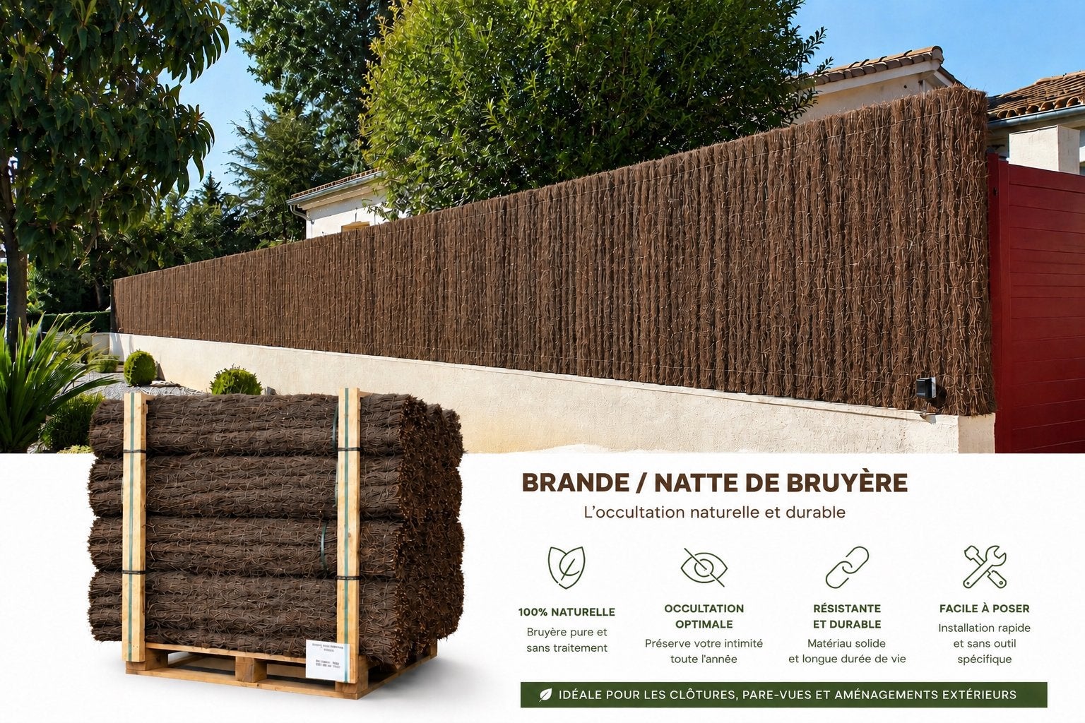 NATTE / BRANDE DE BRUYÈRE 100 % OCCULTANTE, Jardin & Terrasse, Palissades, Comme neuf, Enlèvement ou Envoi