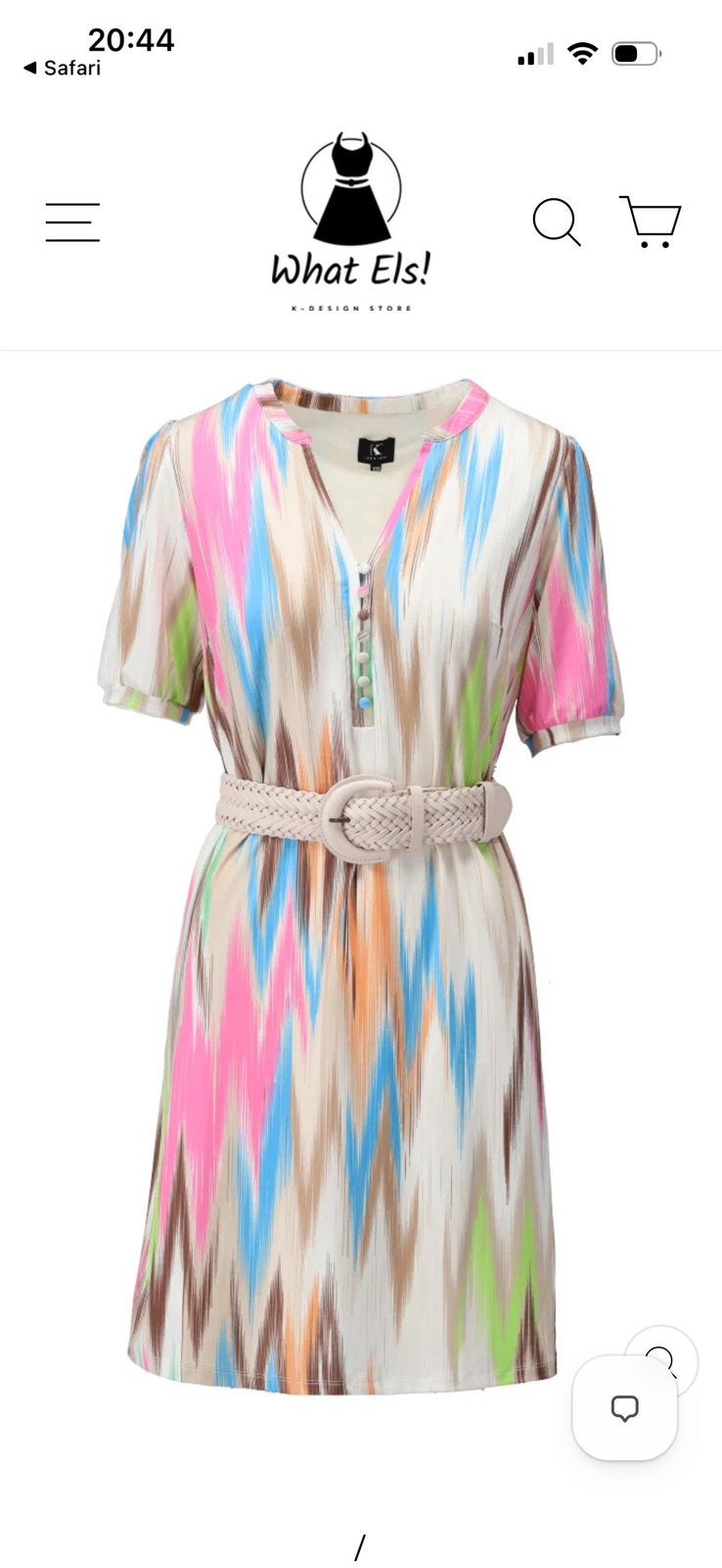 K-Design mini dress met print, knopen en gevlochten riem L, Kleding | Dames, Ophalen of Verzenden, Zo goed als nieuw, Maat 42/44 (L)