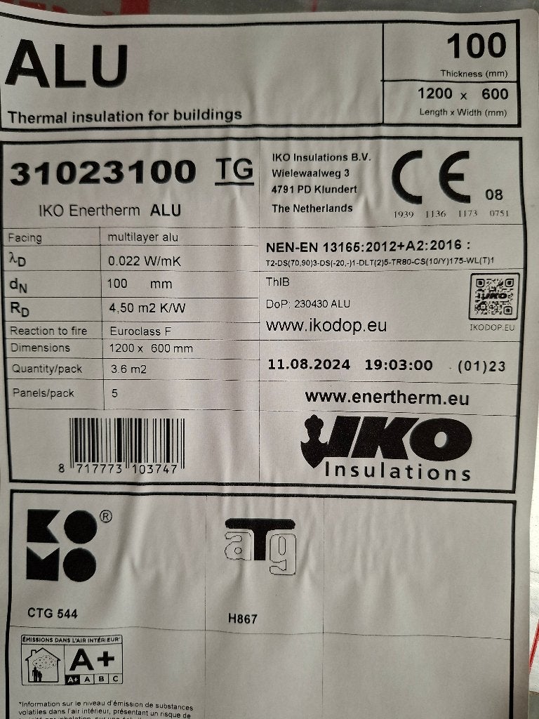 2 pakken ongebruikte isolatie IKO Enertherm ALU TG 100mm, Neuf, 8 à 12 cm, Enlèvement, Mousse rigide (PIR)