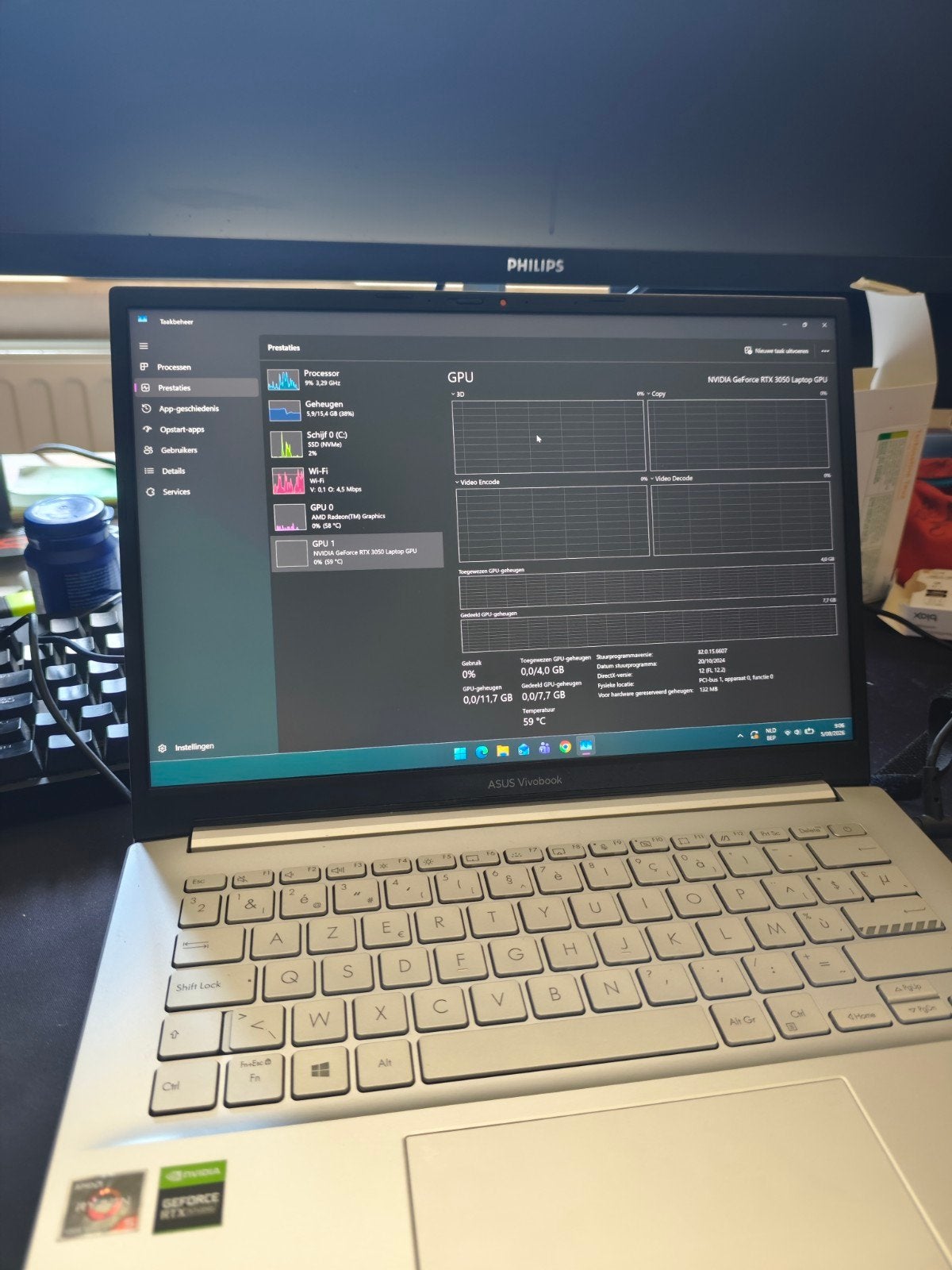 Ordinateur portable Asus, 14 pouces, AMD ryzen 5 5600H, 3 à 4 Ghz, Utilisé