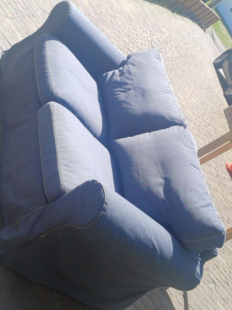 Mooie stoffen blauwe salon, Huis en Inrichting, Ophalen, 150 tot 200 cm, 75 tot 100 cm, Rechte bank