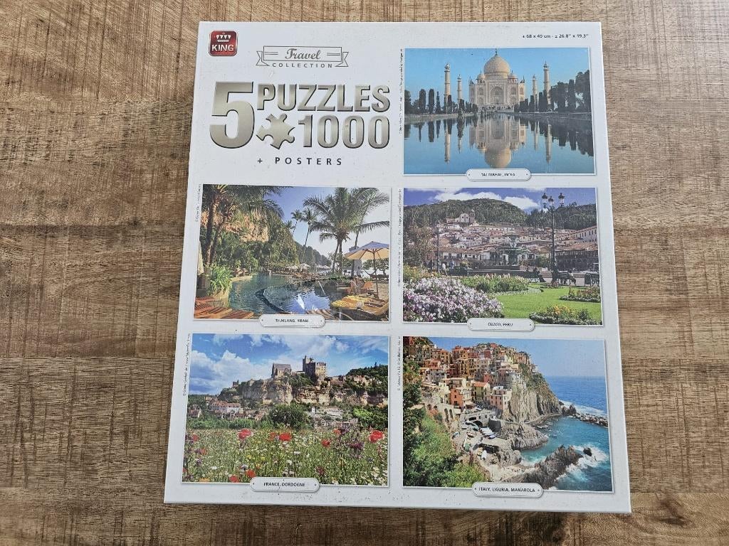 King Travel Collection – 5 puzzels van 1000 stukjes, Enlèvement, 500 à 1500 pièces, Neuf, Puzzle