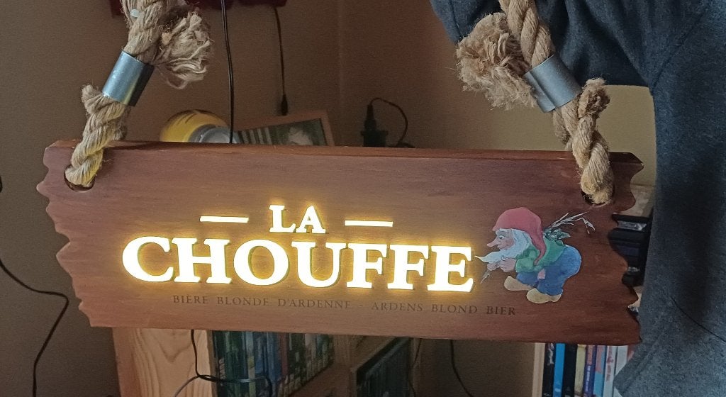 La chouffe lichtreclame, Verzamelen, Ophalen, Gebruikt, Reclamebord, Plaat of Schild, Overige merken