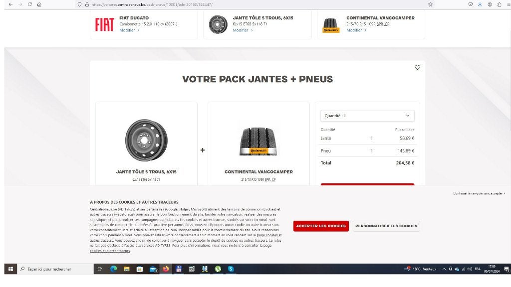 roue complète pour camping car, 215 mm, 15 inch, Banden en Velgen, Nieuw
