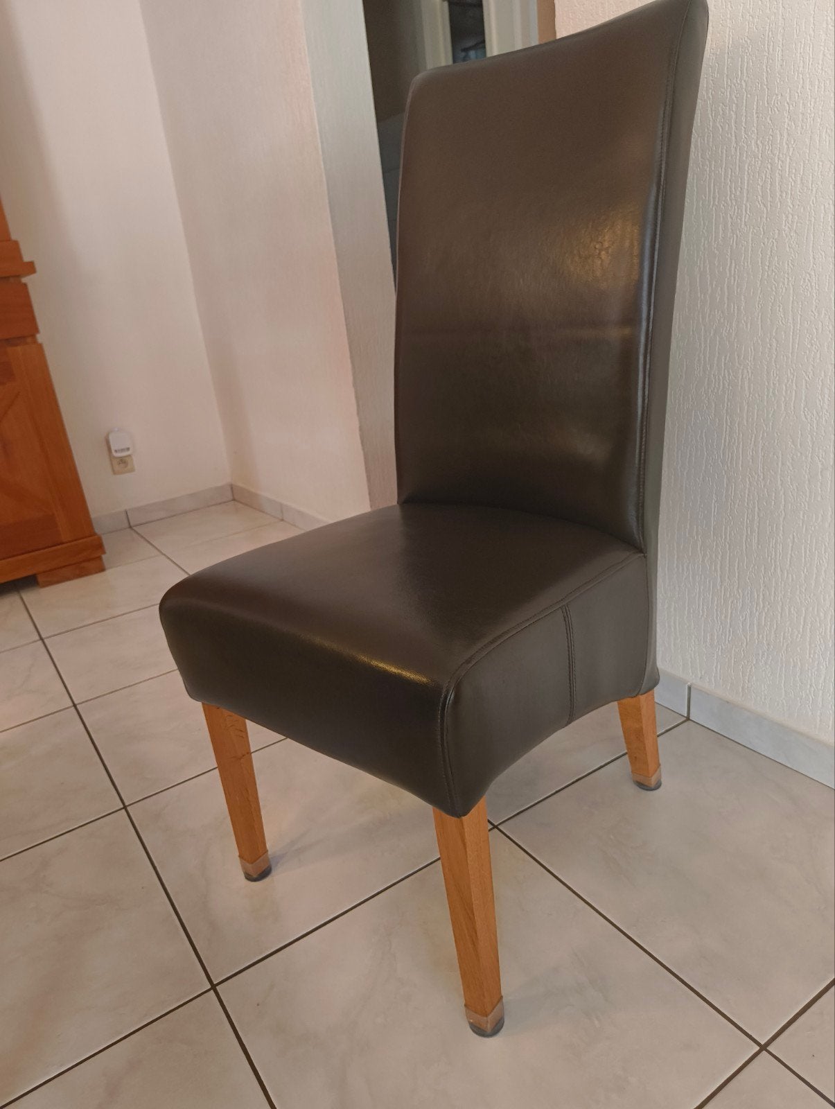 6 lederen eetkamer stoelen., Huis en Inrichting, Stoelen, Ophalen, Bruin