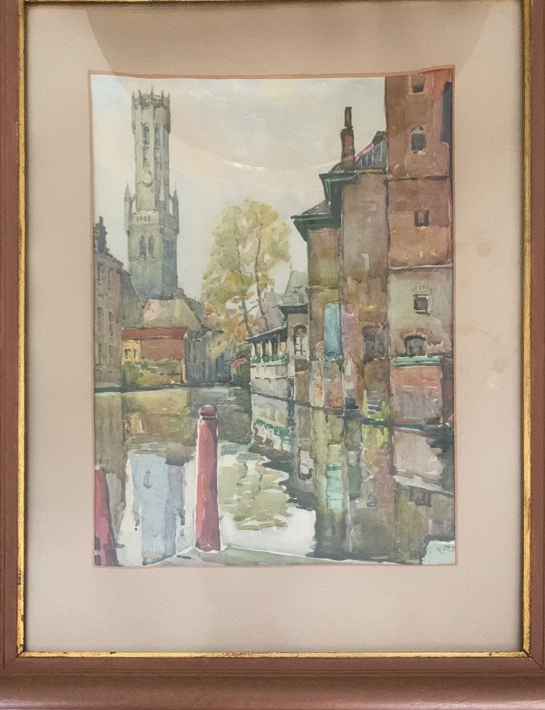Marc Bell Tower in Brugge, lijstlithografie, Gelimiteerde oplage, Ophalen of Verzenden, Landschappen, Lithografie