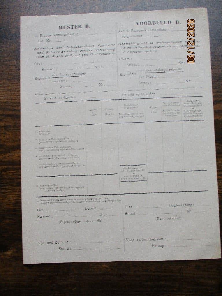 Blanco Duits papier : Inbeslagname  rijwielen, Verzenden