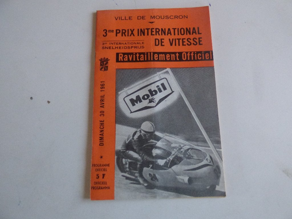 DOSSIER DU PROGRAMME 3E PRIX INTERN. DE VITESSE DE MOUSCRON, Motos, Enlèvement ou Envoi