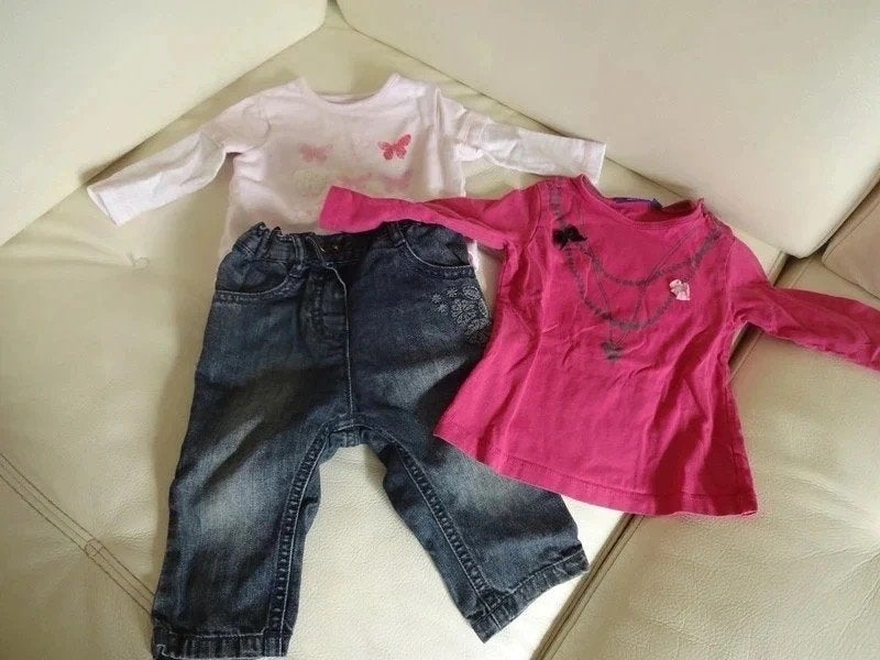 Ensemble bébé fille: jeans, body + t-shirt,  6-9 mois, Enlèvement ou Envoi, Utilisé, Fille, Ensemble