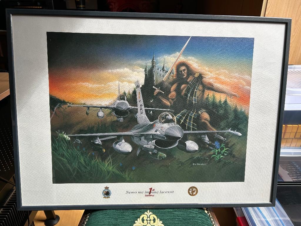 Tekening F-16 van het 1 Sqn. Florennes, Ophalen, Luchtmacht, Foto of Poster