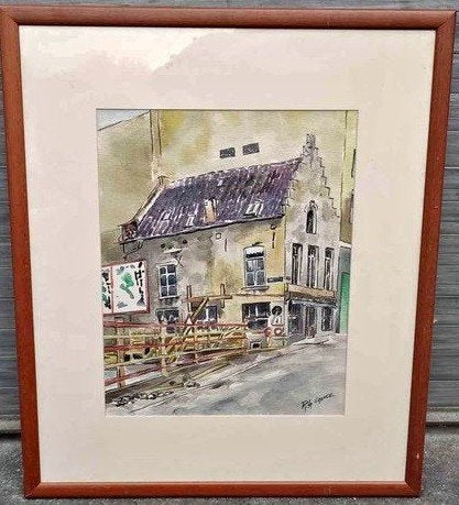 Aquarelle rue du marais signe Roger la grange, Enlèvement ou Envoi, Aquarelle