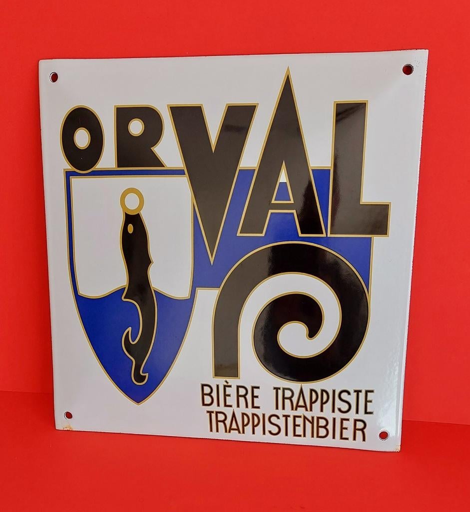 Orval Trappist geëmailleerd bierbord, Ophalen of Verzenden, Zo goed als nieuw, Reclamebord