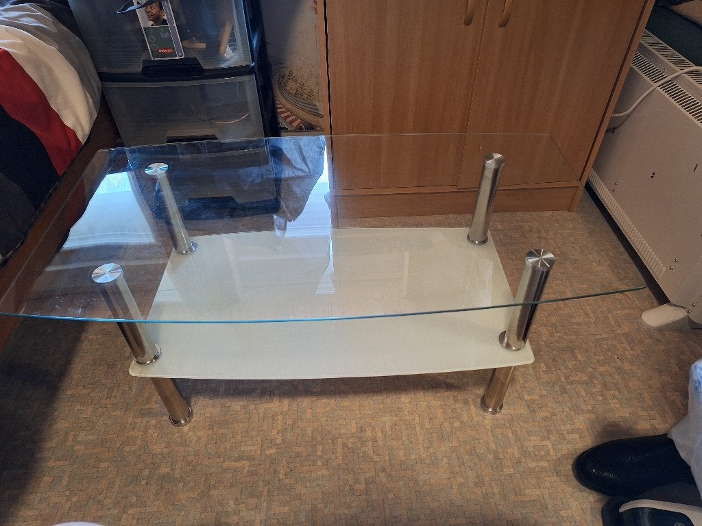 SALONTAFEL MET DUBBEL GLAS./ KLEIN FORMAAT., Enlèvement, Comme neuf, Verre