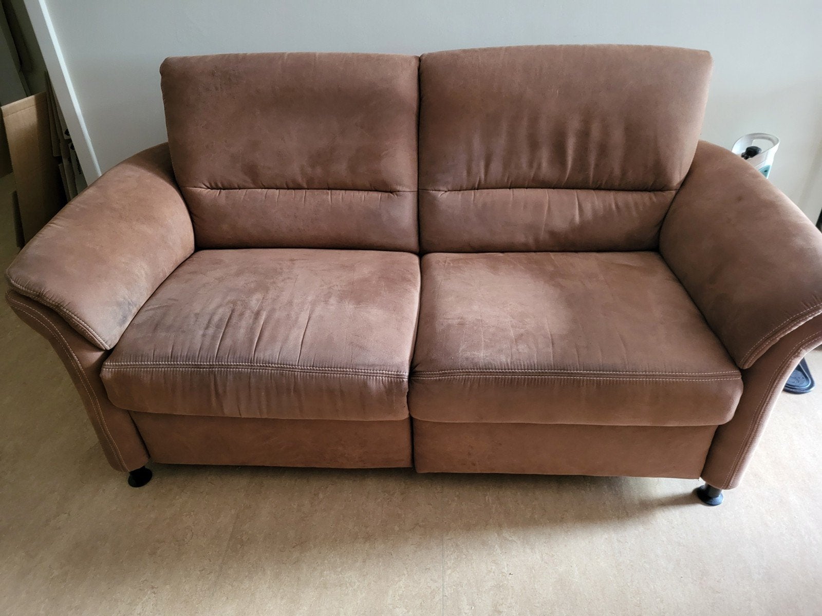 Bruine zetel met relax, Huis en Inrichting, Ophalen, Gebruikt, Tweepersoons, Rechte bank