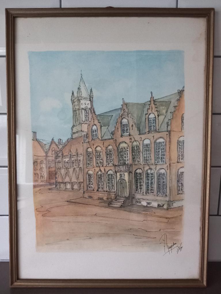Aquareltekening Jan Manescoo, Antiek en Kunst, Ophalen