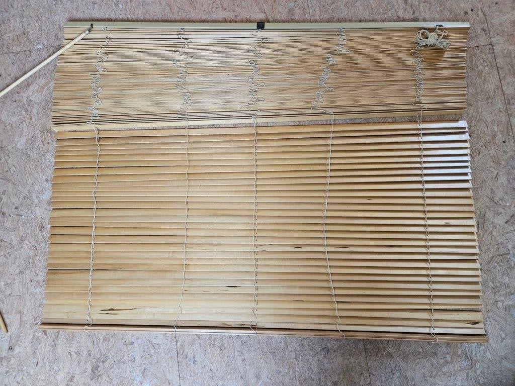 Grand store à lamelles en bois, Commande par cordon, Beige, 245 cm, Enlèvement