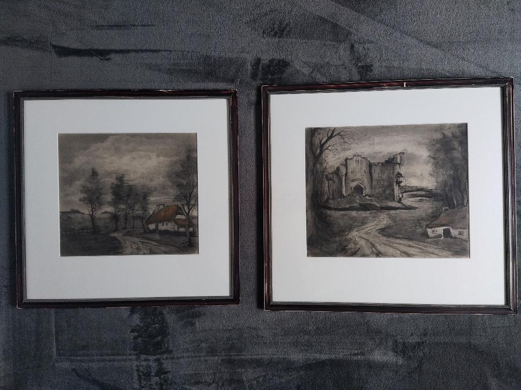 2 gesigneerde houtskooltekeningen, Ophalen of Verzenden
