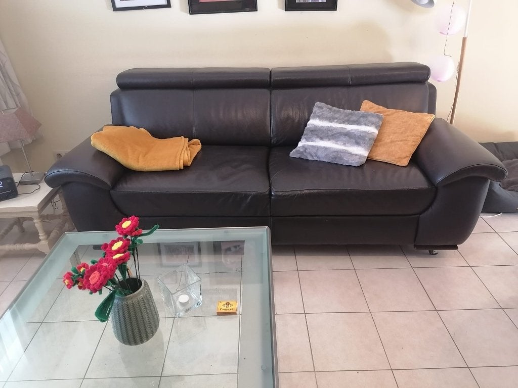 Donkerbruine zetel in goede staat, Trois personnes, 100 à 125 cm, 200 à 250 cm, Banc droit