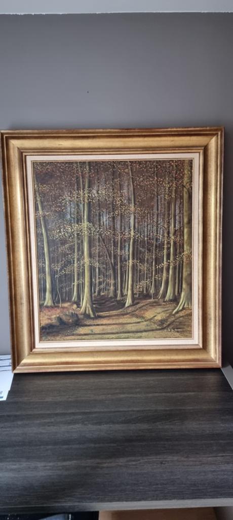 Groot schilderij "Herfst in het beukenbos", Antiek en Kunst, Ophalen