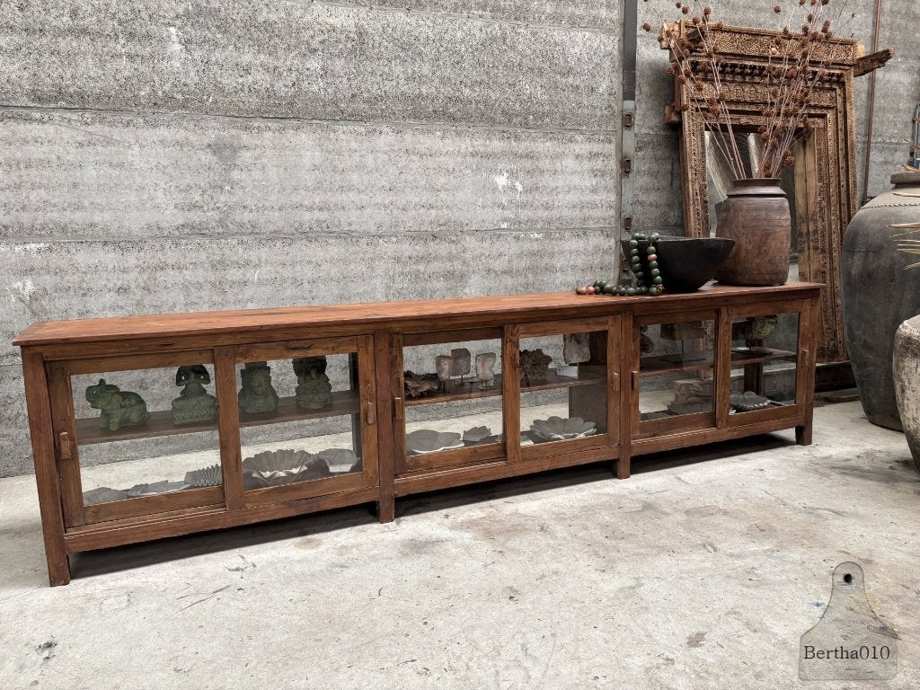 Antiek winkelvitrine dressoir lengte 369 cm, Ophalen of Verzenden
