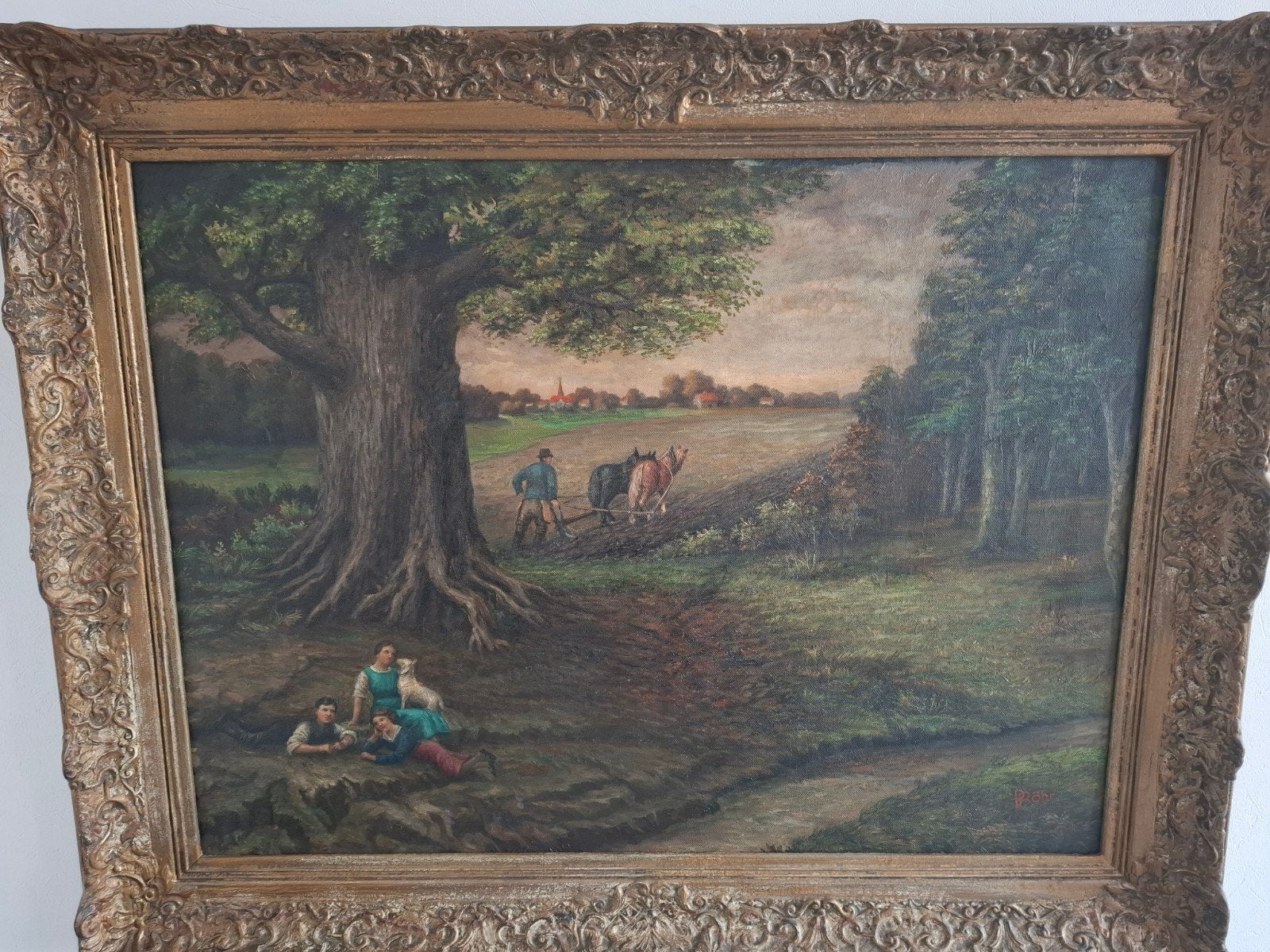 schilderij, Antiek en Kunst, Ophalen, Doek, Bijzondere lijst, Landschap