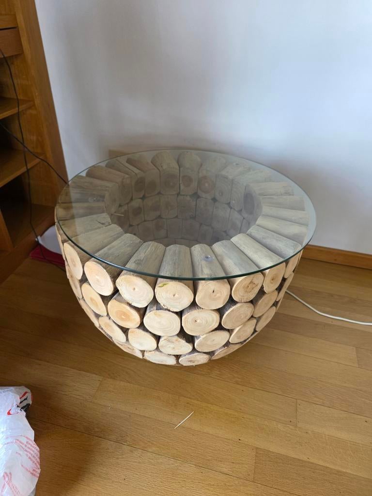 Table basse teck, Maison & Meubles, Enlèvement, Comme neuf, Rond, Bois