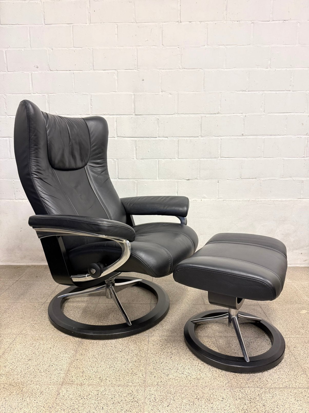 Stressless Wing Large Fauteuil | Zwart | Mooie Staat, Huis en Inrichting, 75 tot 100 cm, Zo goed als nieuw, 75 tot 100 cm, Ophalen