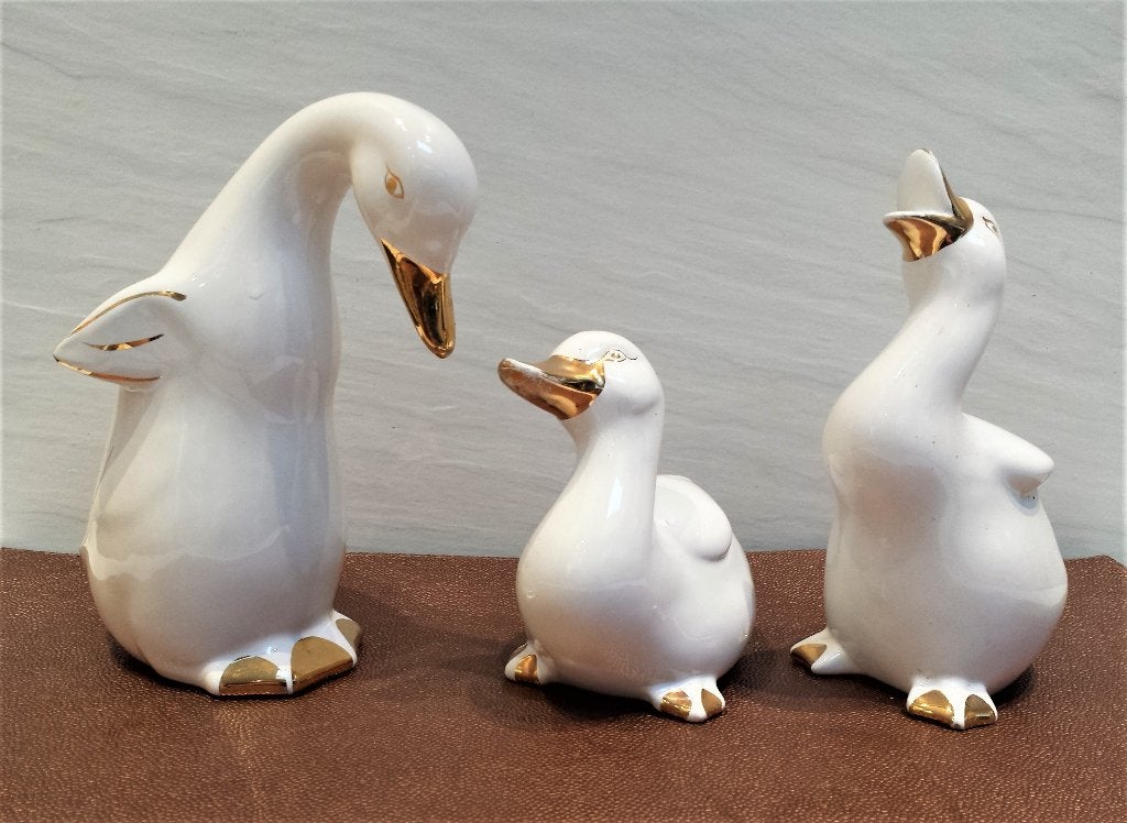 eenden porcelein wit met goud 18 cm samen voor 15 euro, Ophalen of Verzenden