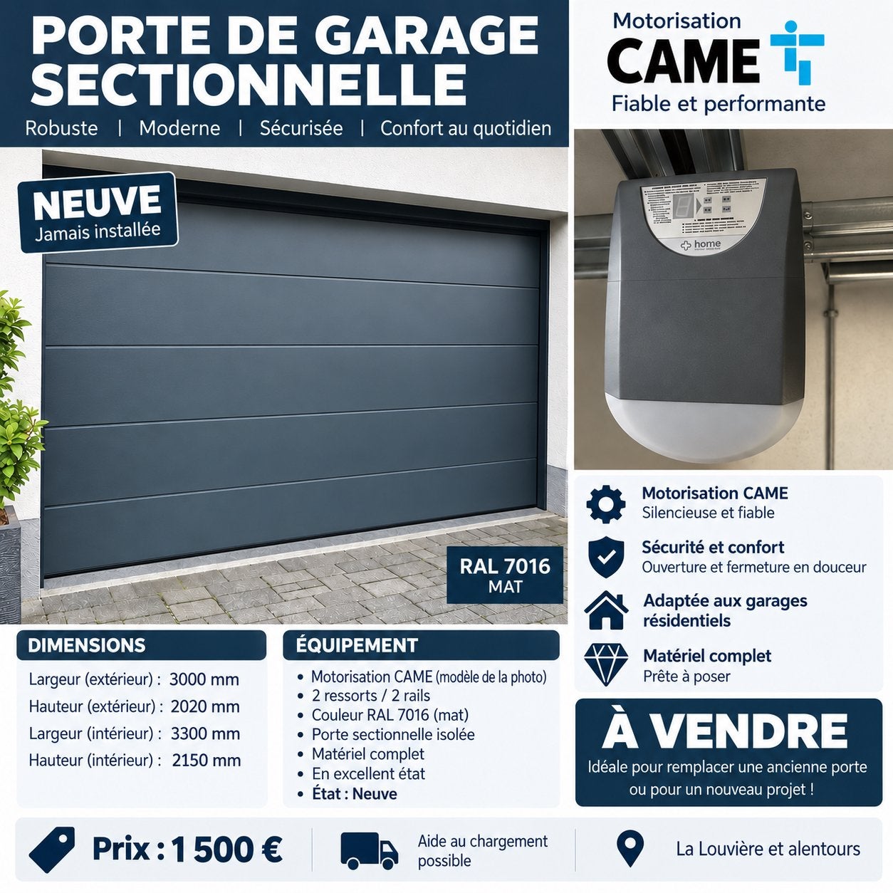Porte sectionnelle neuve, Enlèvement, Comme neuf