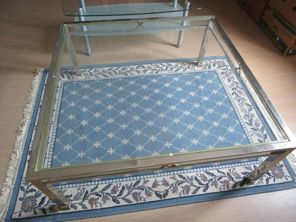 glazen vierkante tafel, Huis en Inrichting, Ophalen, 100 tot 150 cm, Vierkant, Minder dan 50 cm
