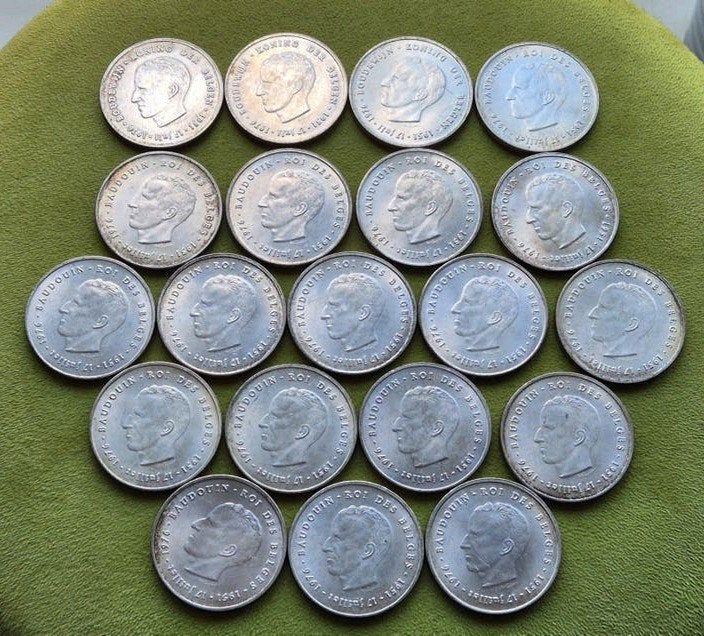 20 munten 250 Francs 1976 Boudewijn I, Setje, Zilver, Ophalen of Verzenden, Zilver