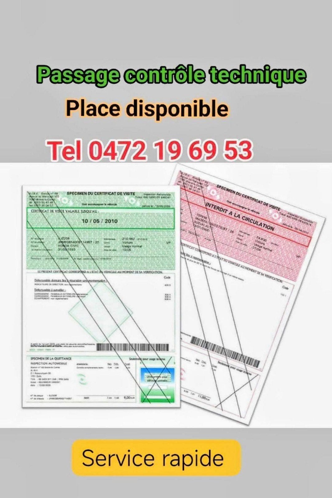 Place disponible contrôle techniques 0472196953, Enlèvement ou Envoi