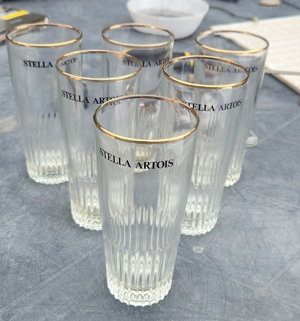6 oude Stella Artois ribbekes 25cl, Verzamelen, Ophalen, Zo goed als nieuw, Glas of Glazen, Stella Artois