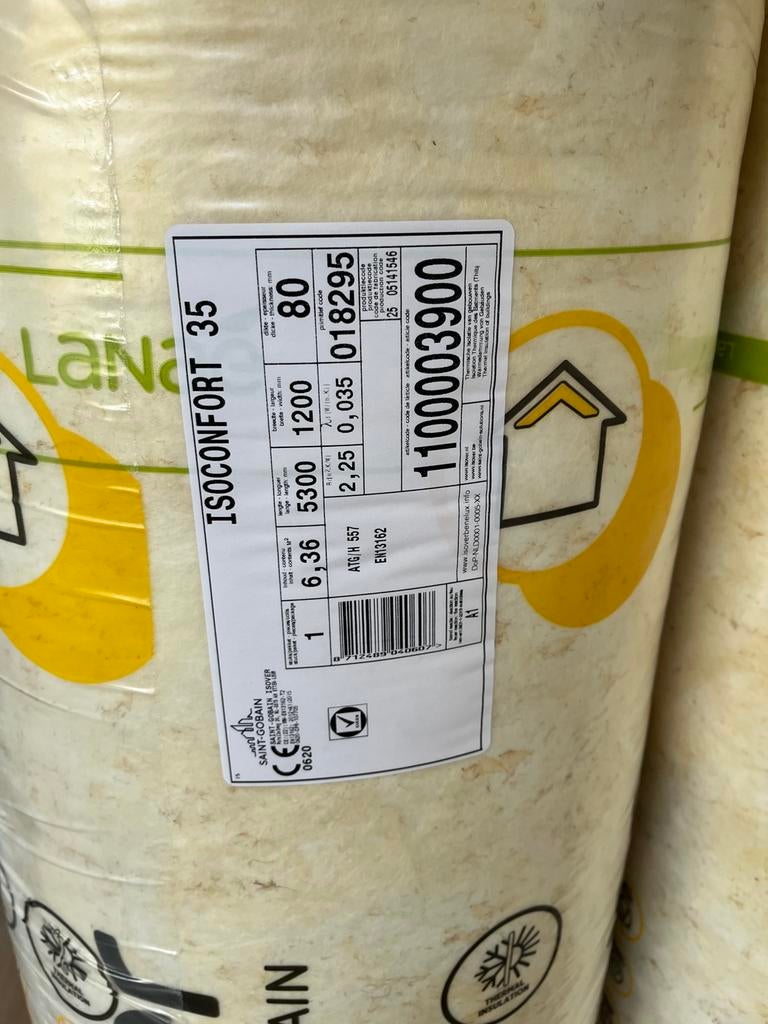 2 rollen Isover isoconfort 35 8cm/rd2.25 (rol 6,36m2), Doe-het-zelf en Bouw, Isolatie en Afdichting, Ophalen, Nieuw