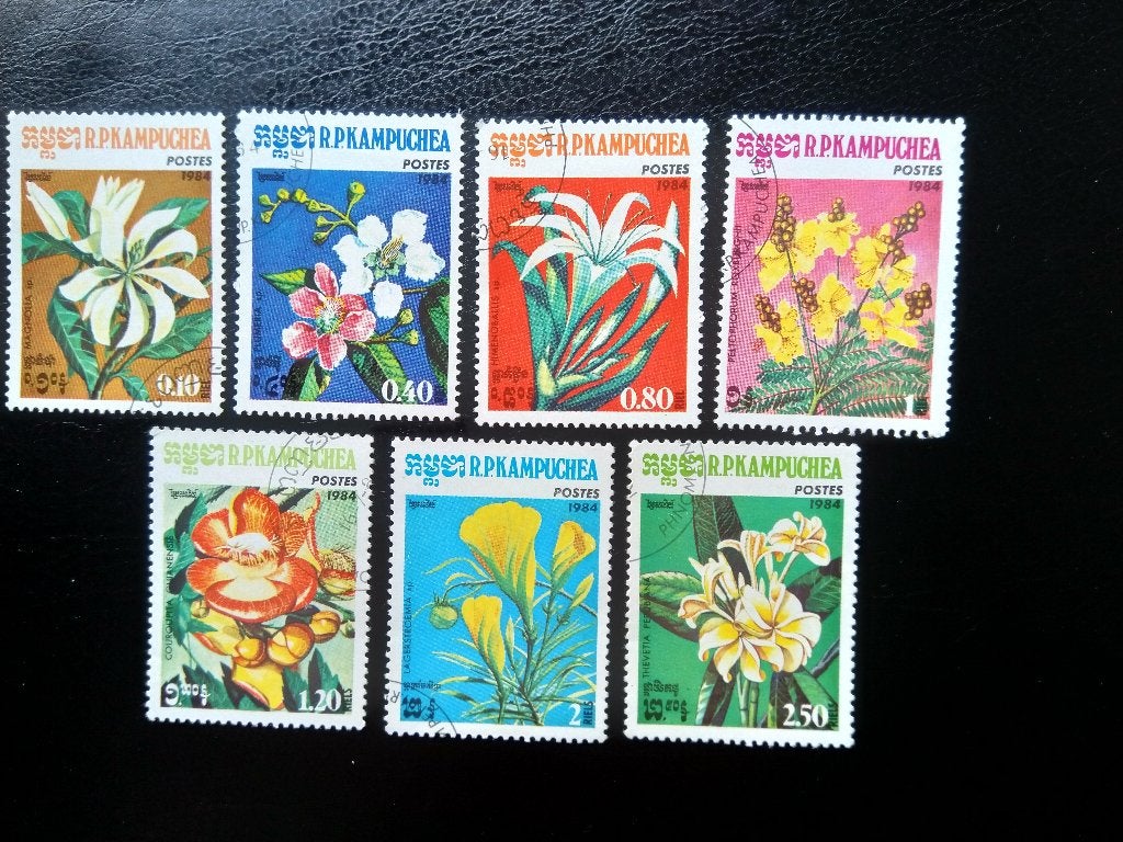 Bloemen Cambodja 1984, Verzenden, Gestempeld, Dier of Natuur