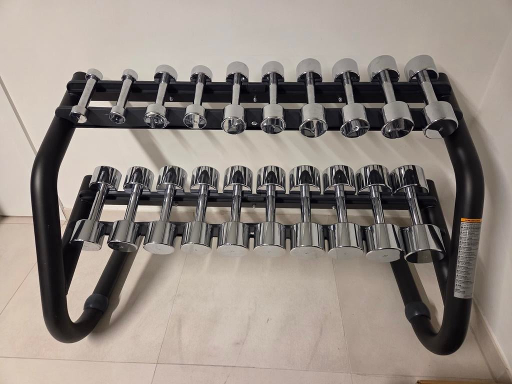 Technogym chromen halterset 1—10 kg x2 + rack-ontwerp, Gebruikt