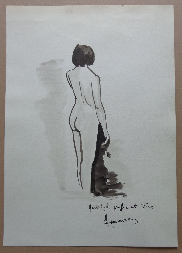 LEMAIRE / STAANDE NAAKTE VROUW / ORIGINEEL WERK 42x30cm SIG, Enlèvement ou Envoi