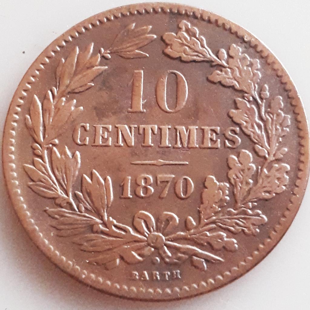 LUXEMBURG : ZEER MOOIE 10 CENTIMES 1870 KM 23.1, Verzenden, Overige landen, Losse munt