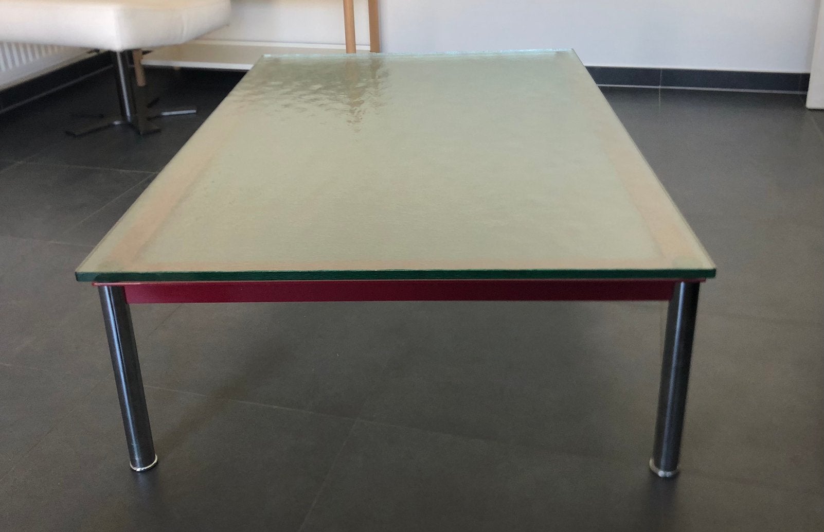 Salontafel Cassina met glazen blad op metalen structuur, Ophalen, Zo goed als nieuw, Glas, Modern Cassina design