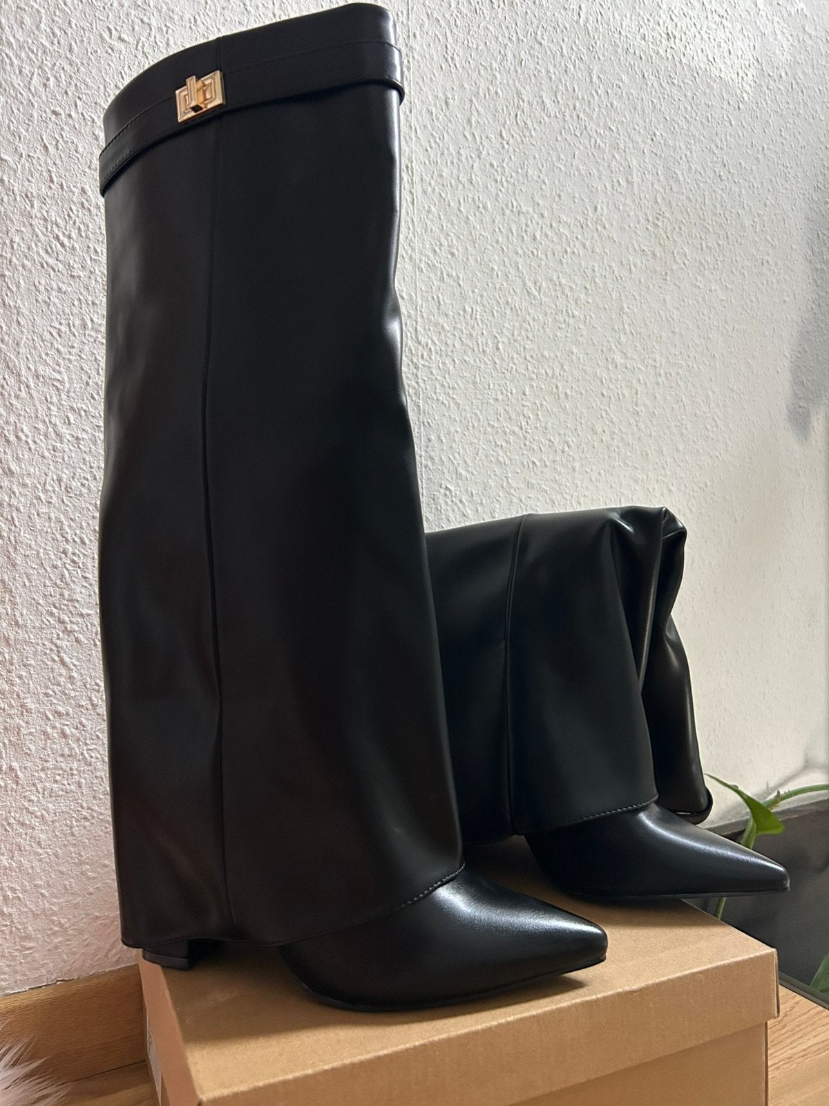 Hoge laarzen (hakken) leder., Hoge laarzen, Zwart, Ophalen of Verzenden, Zo goed als nieuw