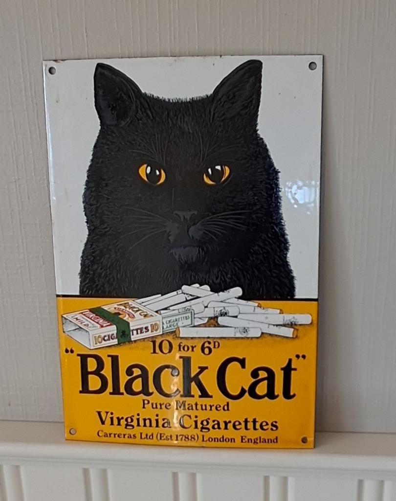 Plaque émaillée Black Cat Cigarettes, Enlèvement ou Envoi