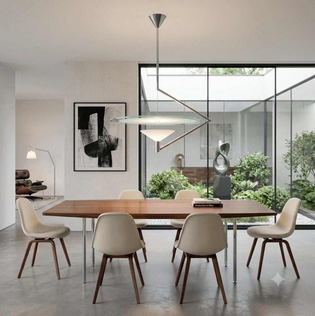 Hanglamp in Italiaans design - Verchroomd staal en matglas, Ophalen, B22 (Bajonetsluiting), Zo goed als nieuw, Glas