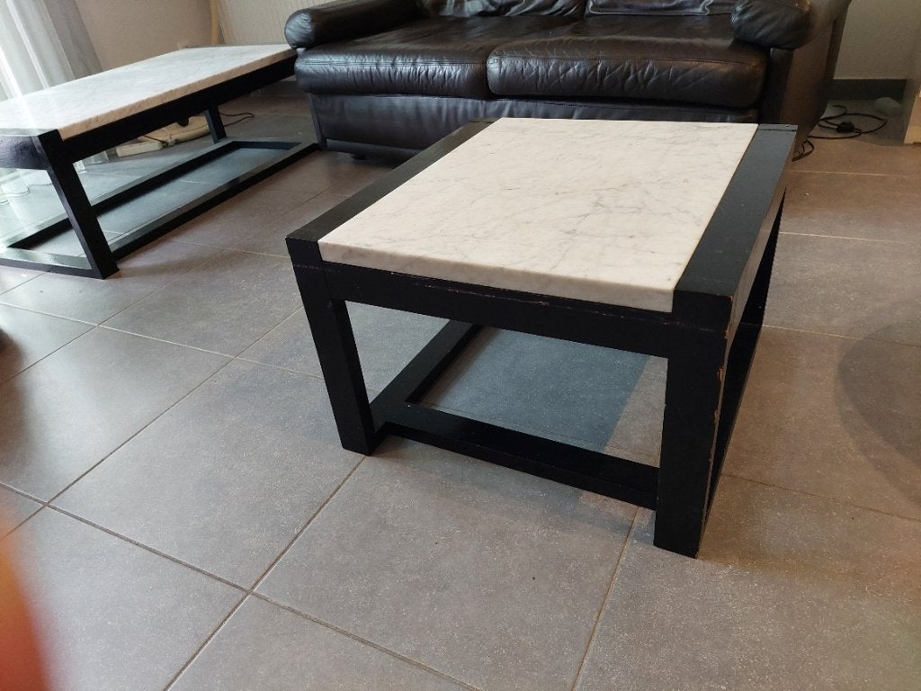 set van salontafels hout + marmer, Huis en Inrichting, Ophalen, Modern design, Gebruikt, 100 tot 150 cm