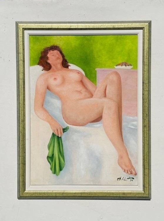 Tableau de Camille Delahaut, Nu " Jill  allongée ". Vintage, Enlèvement ou Envoi, Comme neuf, Peinture, Création originale